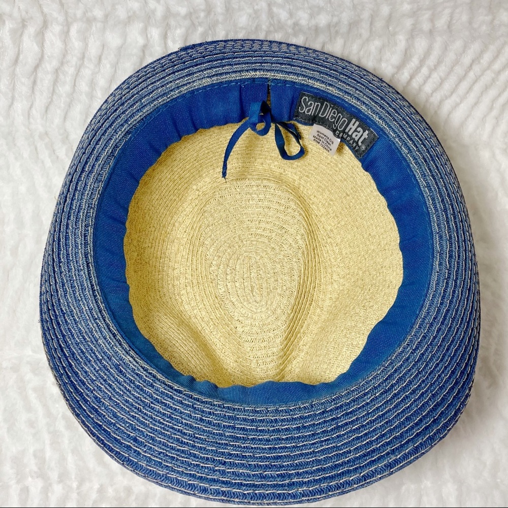 San Diego Hat Straw Fedora Blue Brim Star Adjustable Band - Picture 12 of 14